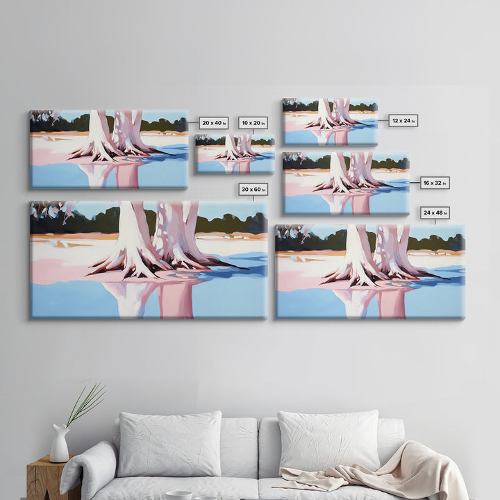 Cypress Reflection, Nature Art, Framed Canvas Print, Landscape Wall Decor, Modern Home Aesthetic, Boho Forest Painting