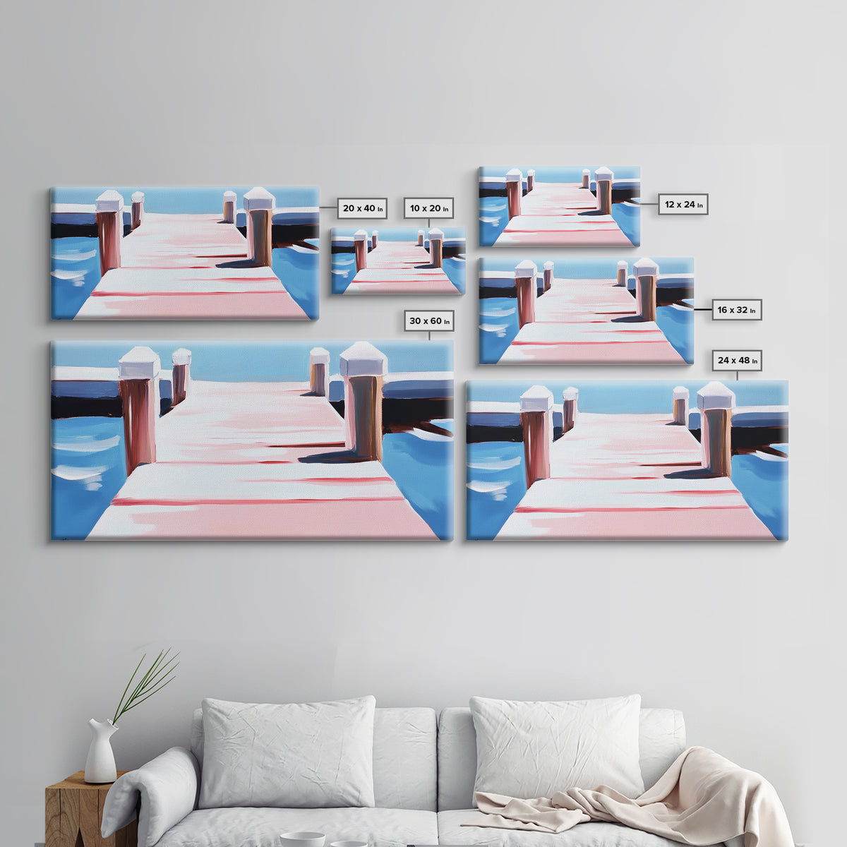 Dockside View, Nautical Art, Framed Canvas Print, Coastal Wall Decor, Beach House Aesthetic, Minimalist Ocean Painting