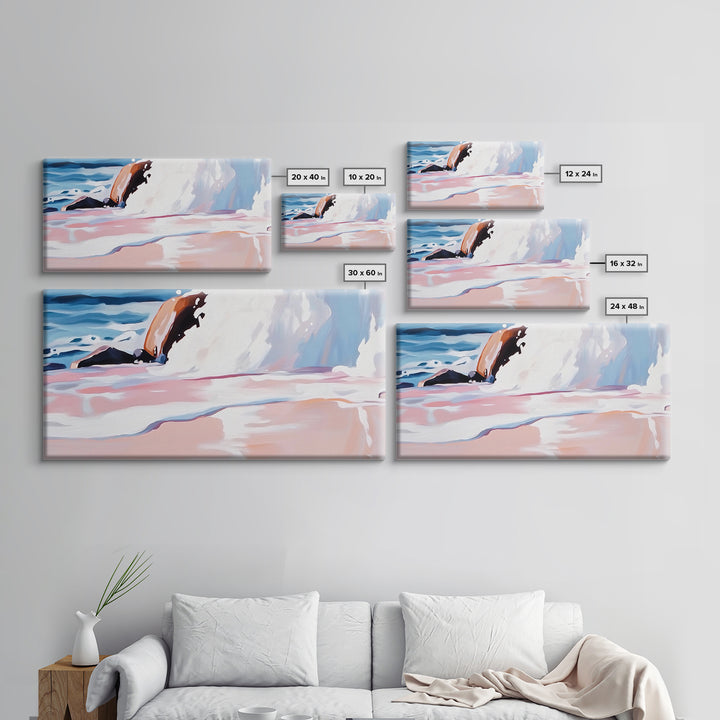 Rocky Shore, Wave Crash, Framed Canvas Print, Coastal Wall Art, Beach House Decor, Serene Seascape, Modern Ocean Painting