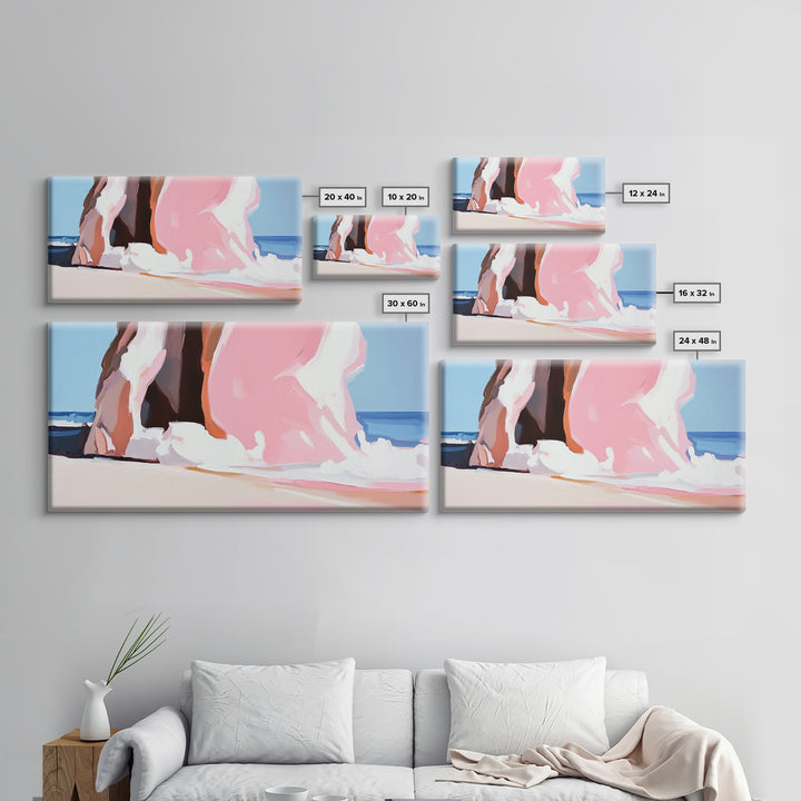 Beach Cliffside, Ocean Waves Art, Coastal Home Decor, Beach Vacation Aesthetic, Minimalist Seascape, Canvas Print, Bedroom Wall Art