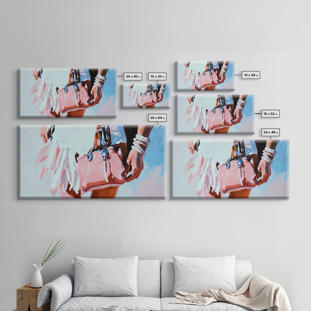 Beach Chic, Boho Fashion, Framed Canvas Print, Coastal Wall Art, Feminine Aesthetic, Pastel Painting, Modern Home Decor