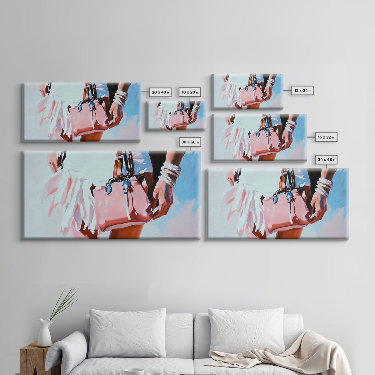 Beach Chic, Boho Fashion, Framed Canvas Print, Coastal Wall Art, Feminine Aesthetic, Pastel Painting, Modern Home Decor