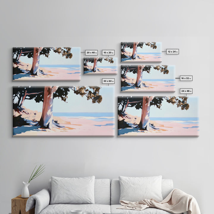 Coastal Tree, Beach Serenity, Ocean Landscape, Minimalist Aesthetic, Tranquil Seascape, Boho Decor, Nature Art, Framed Canvas Print