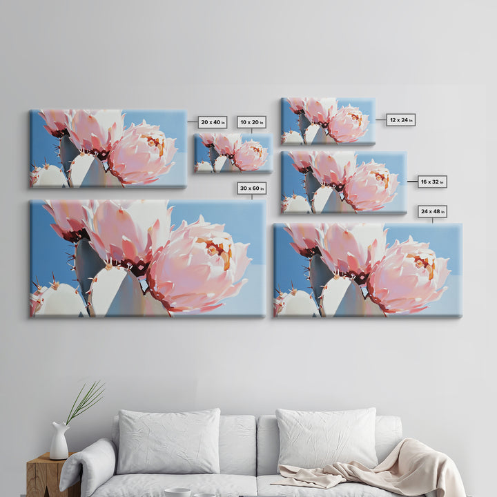 Cactus Blossoms, Desert Botanical Art, Vibrant Succulent, Pink Flowering Cactus, Bohemian Aesthetic, Canvas Print, Living Room