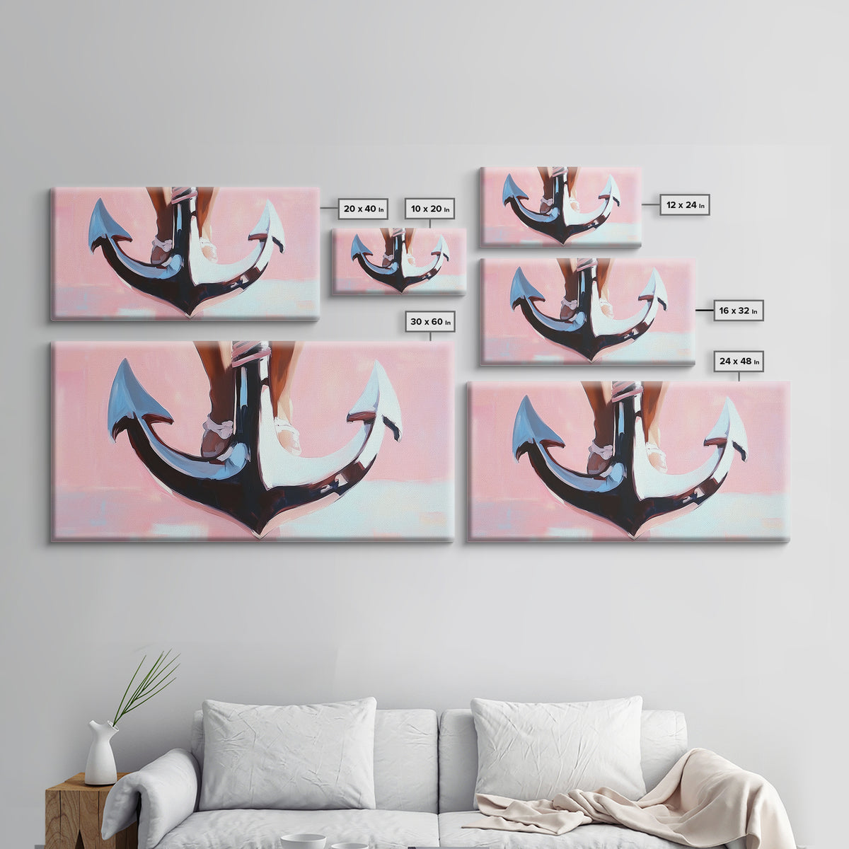 Nautical Anchor, Surreal Maritime, Ocean Aesthetic, Coastal Home Decor, Pink Nautical Art, Living Room Wall Art, Canvas Print