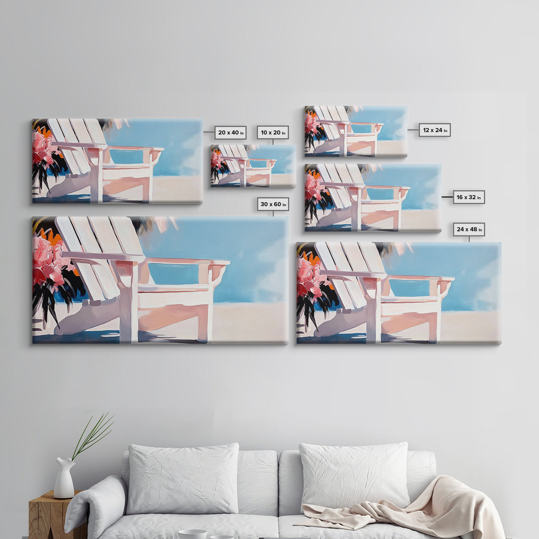 Beach Chair, Summer Relaxation, Coastal Outdoor Art, Vacation Aesthetic, Tropical Home Decor, Minimalist Pastel, Canvas Print, Patio