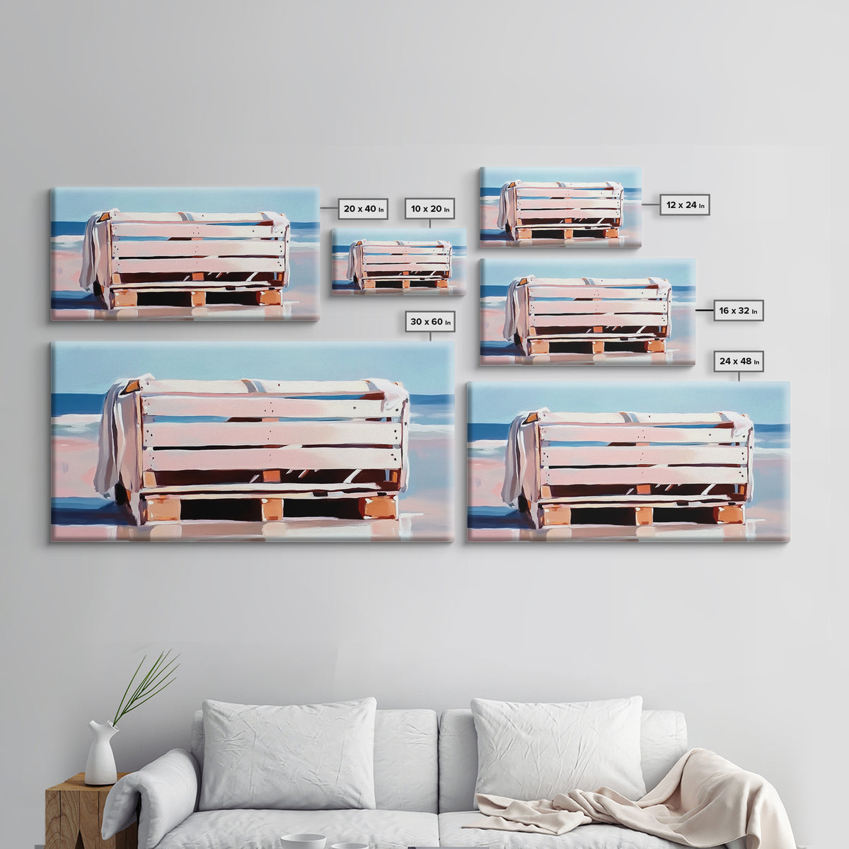 Beach Crate, Coastal Chic, Minimalist Seaside Art, Relaxing Ocean Decor, Modern Nautical Aesthetic, Living Room Wall Art, Canvas Print