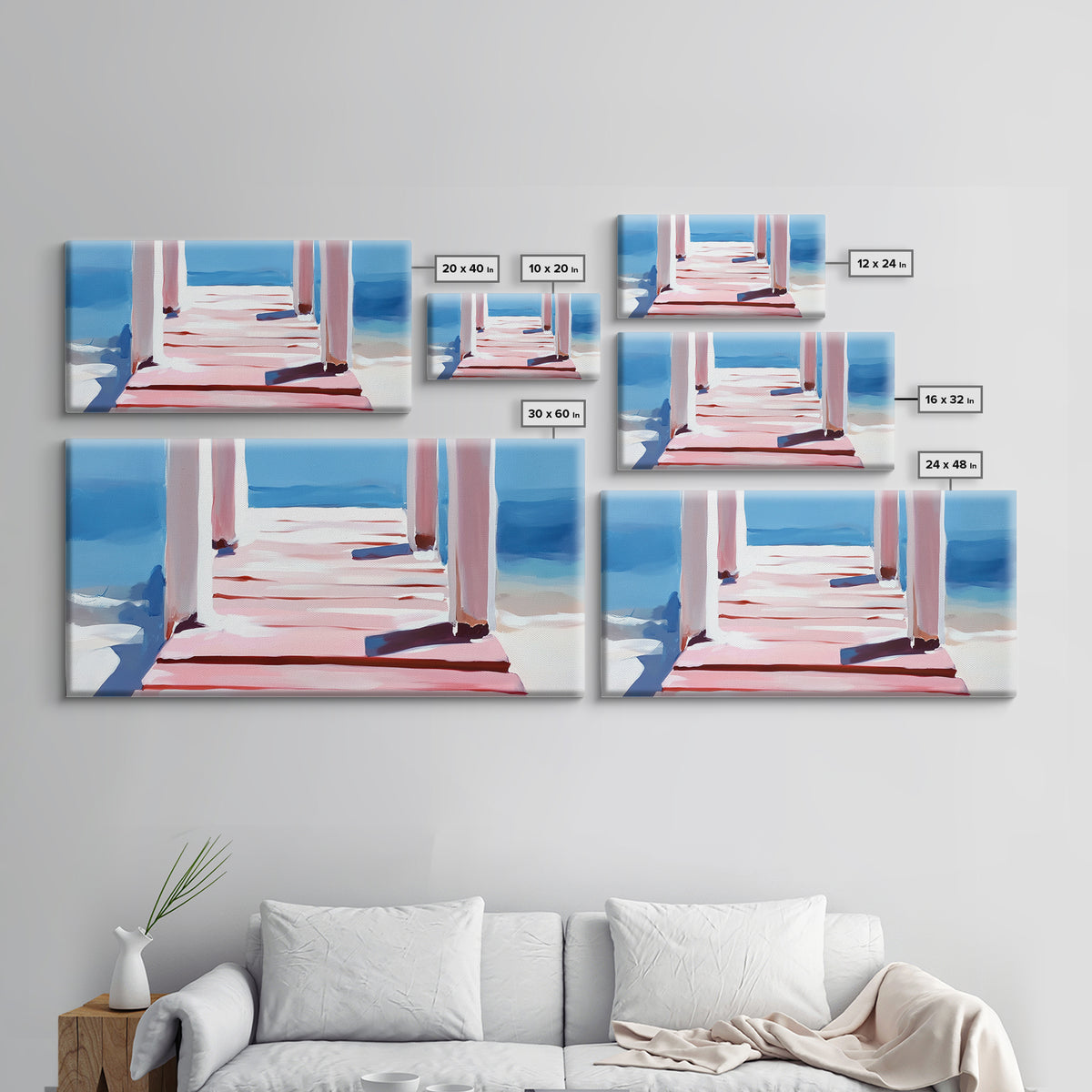 Pier View, Ocean Serenity, Minimalist Art, Beach House Wall Art, Modern Seascape, Living Room Decor, Canvas Print, Relaxing Aesthetic