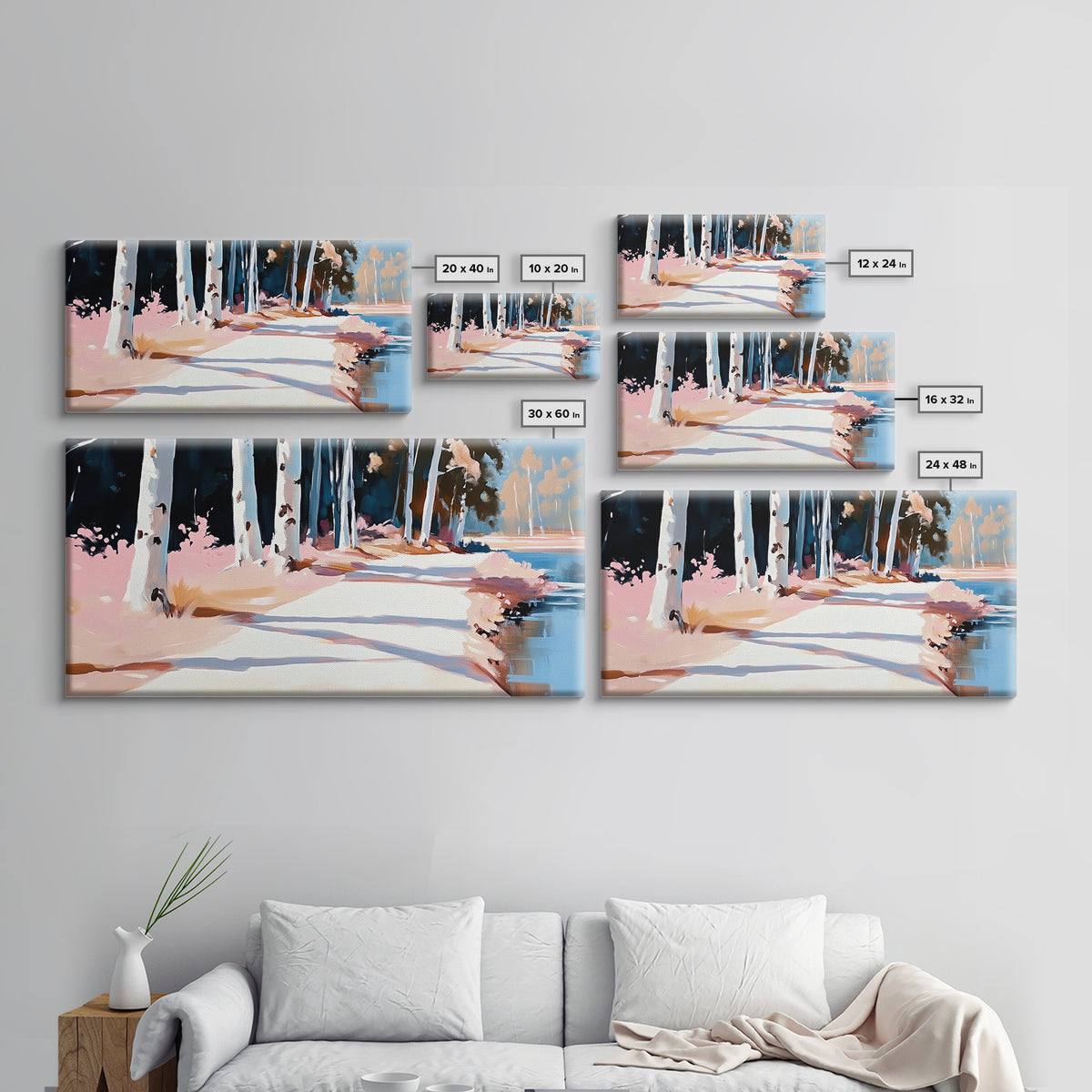 Birch Path, Autumn Landscape, Tranquil Nature Art, Minimalist Forest Print, Warm Neutral Tones, Living Room Wall Art, Canvas Print