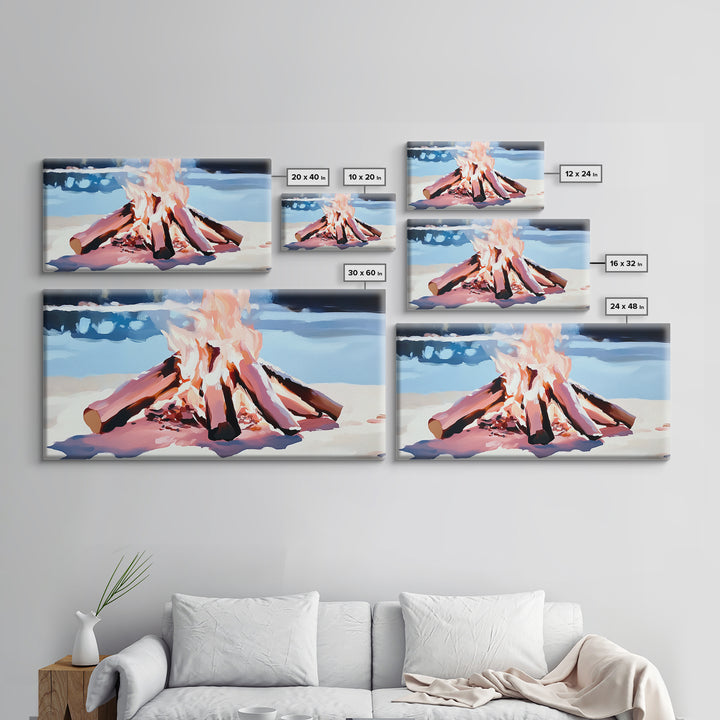 Campfire, Cozy Glow, Autumn Wall Art, Rustic Home Decor, Boho Adventure Aesthetic, Living Room Art, Framed Canvas Print, Gift Idea