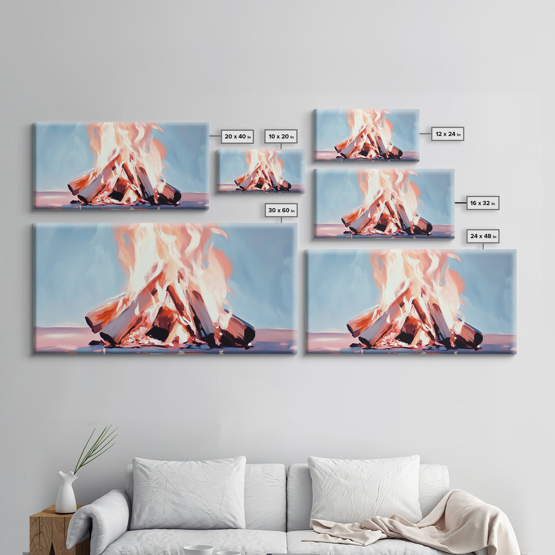 Bonfire, Evening Flames, Warm Wall Art, Fall Aesthetic, Cozy Cabin Decor, Minimalist Nature Art, Framed Canvas Print, Gift Idea