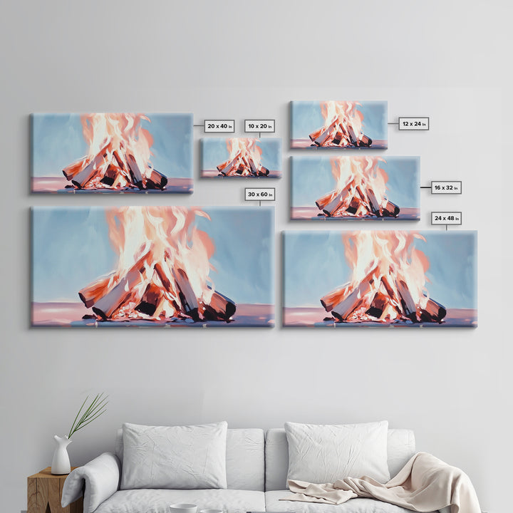 Bonfire, Evening Flames, Warm Wall Art, Fall Aesthetic, Cozy Cabin Decor, Minimalist Nature Art, Framed Canvas Print, Gift Idea