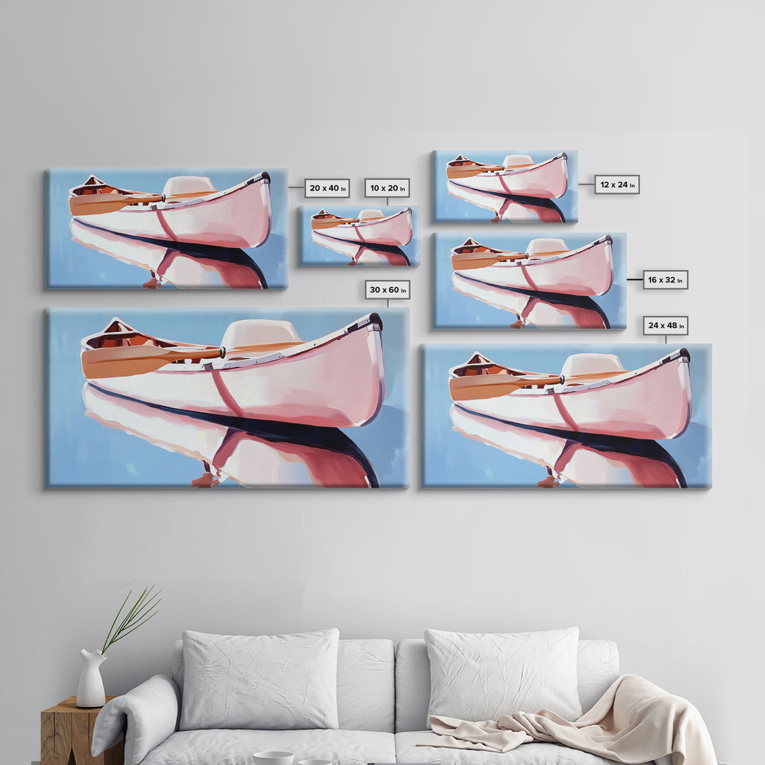 Rowboat, Water Reflection, Nautical Wall Art, Serene Coastal Decor, Minimalist Lake House Art, Framed Canvas Print, Gift Idea