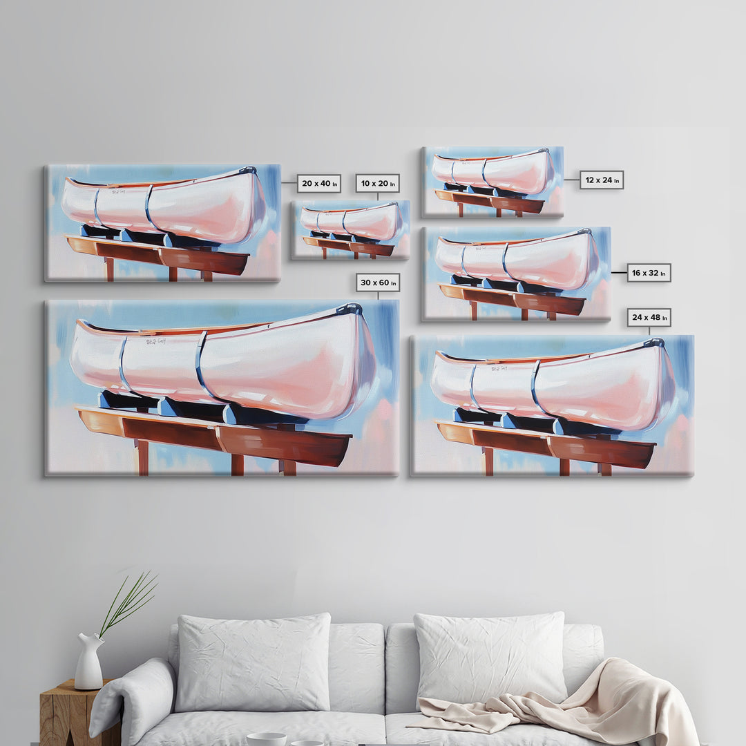 Canoe, Dockside View, Rustic Adventure Art, Cabin Wall Decor, Nature Inspired Aesthetic, Outdoor Enthusiast Gift, Framed Canvas Print