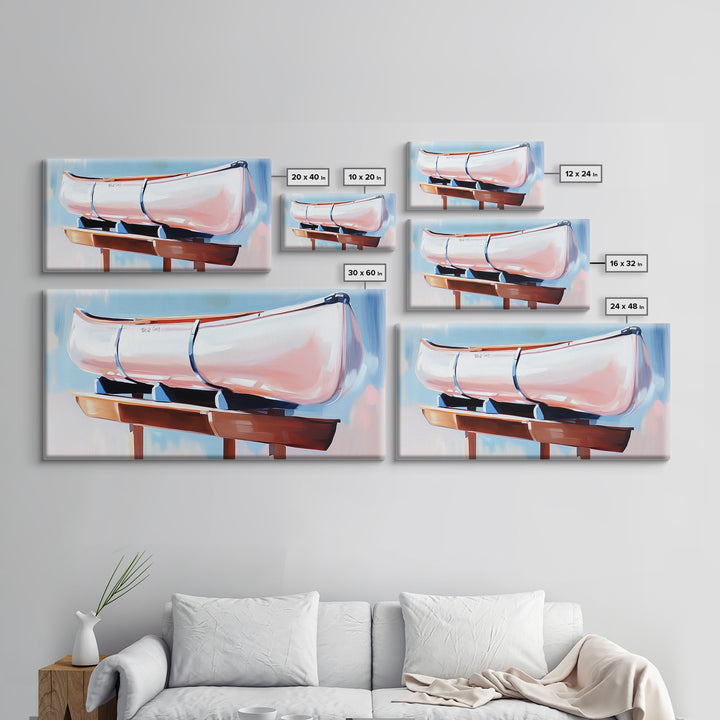 Canoe, Dockside View, Rustic Adventure Art, Cabin Wall Decor, Nature Inspired Aesthetic, Outdoor Enthusiast Gift, Framed Canvas Print