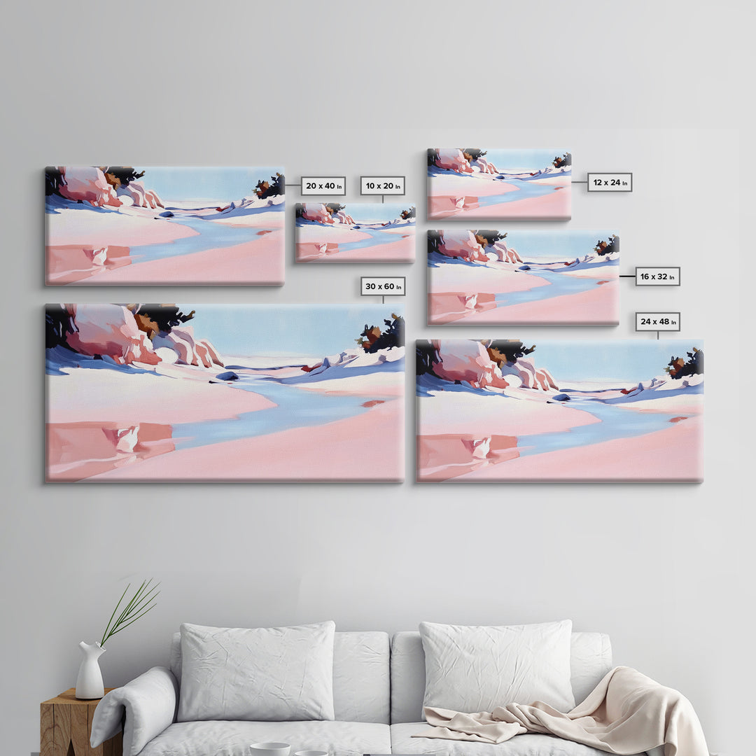 Desert River, Pastel Landscape, Western Aesthetic, Minimalist Nature Art, Boho Home Decor, Serene Wall Art, Framed Canvas Print