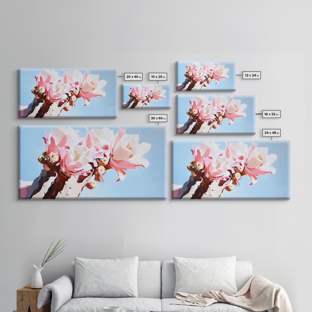 Cactus Blooms, Floral Desert Art, Southwest Boho Print, Nature Botanical Art, Soft Pastel Aesthetic, Framed Canvas Print, Bedroom or Office