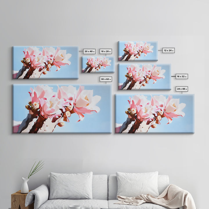 Cactus Blooms, Floral Desert Art, Southwest Boho Print, Nature Botanical Art, Soft Pastel Aesthetic, Framed Canvas Print, Bedroom or Office