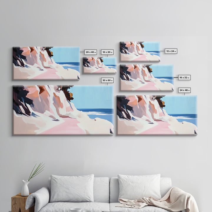 Coastal Path, Beach Cliffside Art, Ocean Landscape Print, Tranquil Summer Wall Art, Minimalist Pastel Decor, Framed Canvas Print
