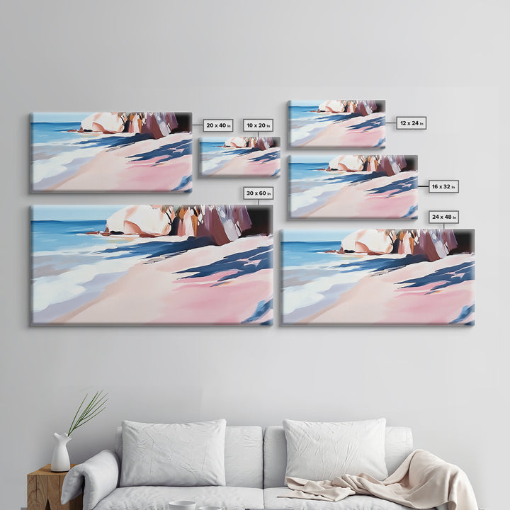 Ocean Shoreline, Rocky Beach, Blue Waves, Canvas Print, Modern Coastal Art, Beach House Decor, Living Room Wall Art, Minimalist Seascape