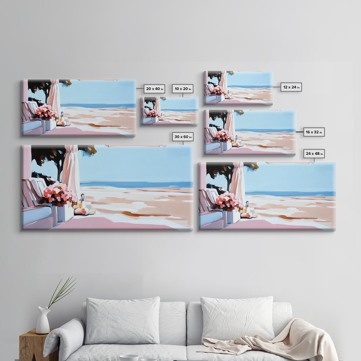 Beachside Terrace, Relaxing View, Oceanfront Art, Canvas Print, Coastal Home Decor, Nautical Painting, Living Room Wall Art, Blue Art