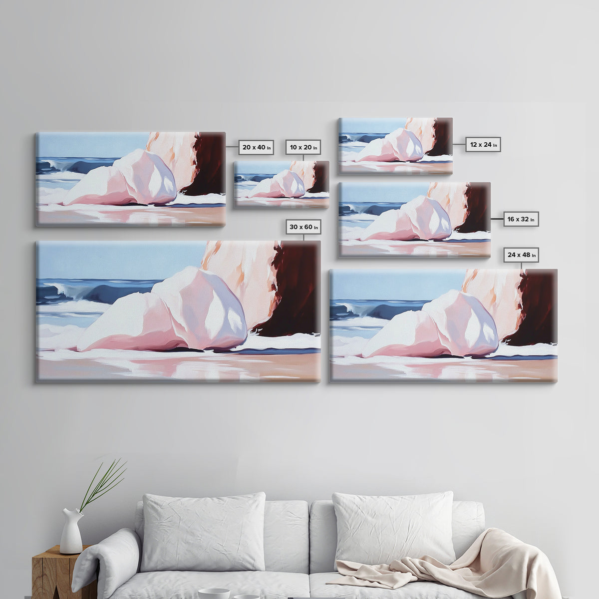 Ocean Rocks, Coastal Landscape, Beach Scene, Seaside Print, Framed Canvas Print, Modern Wall Art, Nautical Decor, Bathroom Art