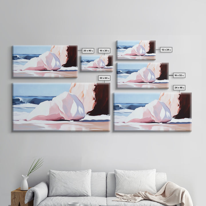 Ocean Rocks, Coastal Landscape, Beach Scene, Seaside Print, Framed Canvas Print, Modern Wall Art, Nautical Decor, Bathroom Art