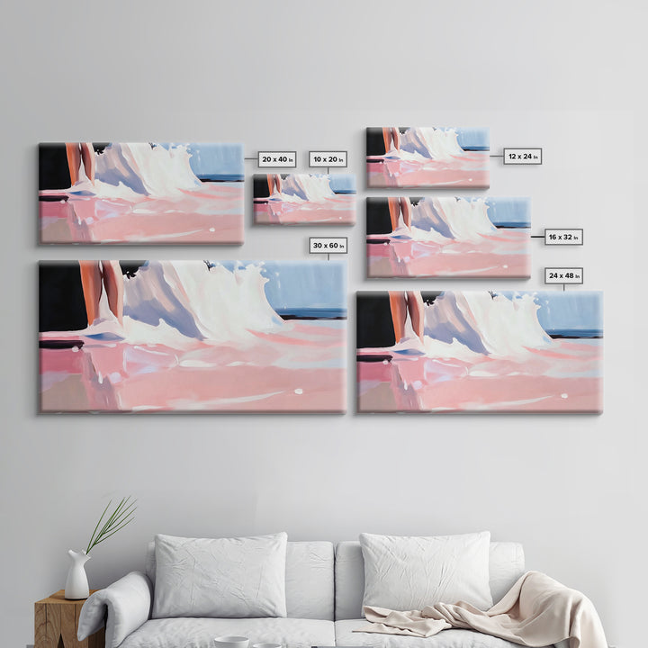 Abstract Waves, Coastal Aesthetic, Beach Sunset, Living Room Wall Art, Canvas Print, Ocean Home Decor, Modern Seaside Artwork, Pink and Blue