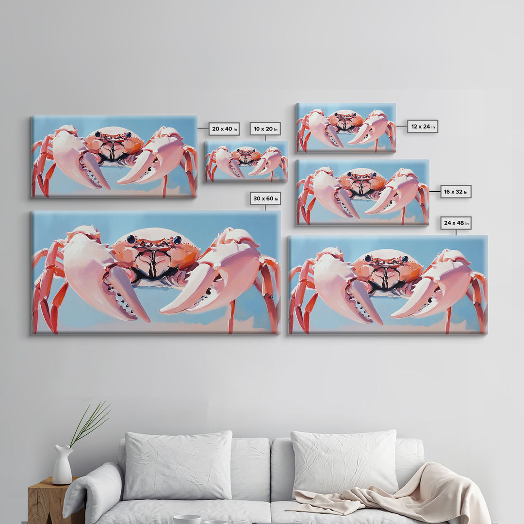 Crab Illustration, Ocean Life, Coastal Kitchen, Beach House Wall Art, Canvas Print, Nautical Artwork, Seaside Aesthetic, Marine Art