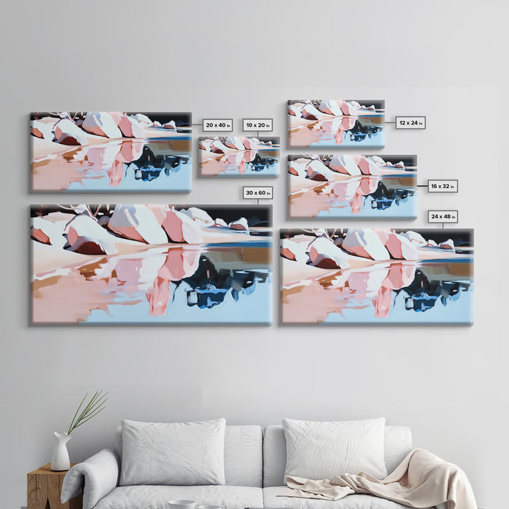 Beach Reflection, Coastal Landscape, Modern Seascape, Minimalist Decor, Framed Canvas Print, Ocean Tranquility, Relaxing Aesthetic