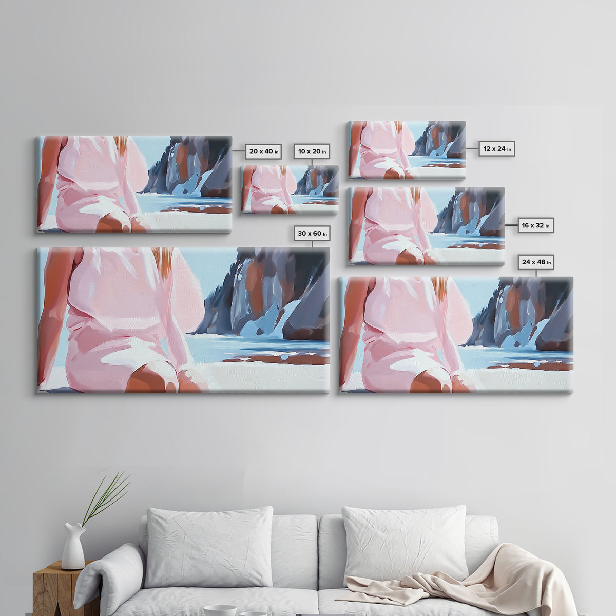 Beach Woman, Summer Aesthetic, Ocean Fashion, Boho Wall Art, Framed Canvas Print, Coastal Beauty, Modern Beach House Decor, Minimalist Artwork