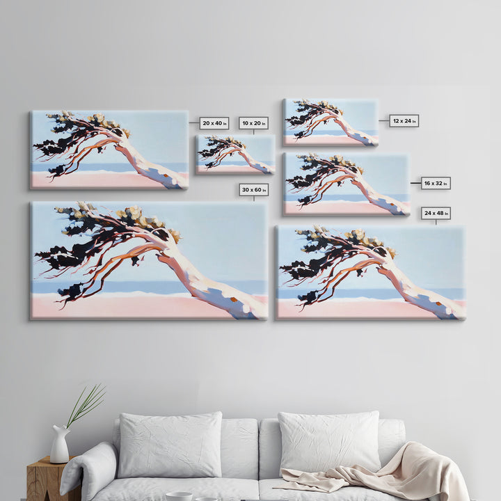 Coastal Tree, Windy Beach, Ocean Breeze, Framed Canvas Print, Minimalist Art, Coastal Wall Art, Living Room Wall Art, Beach House Decor