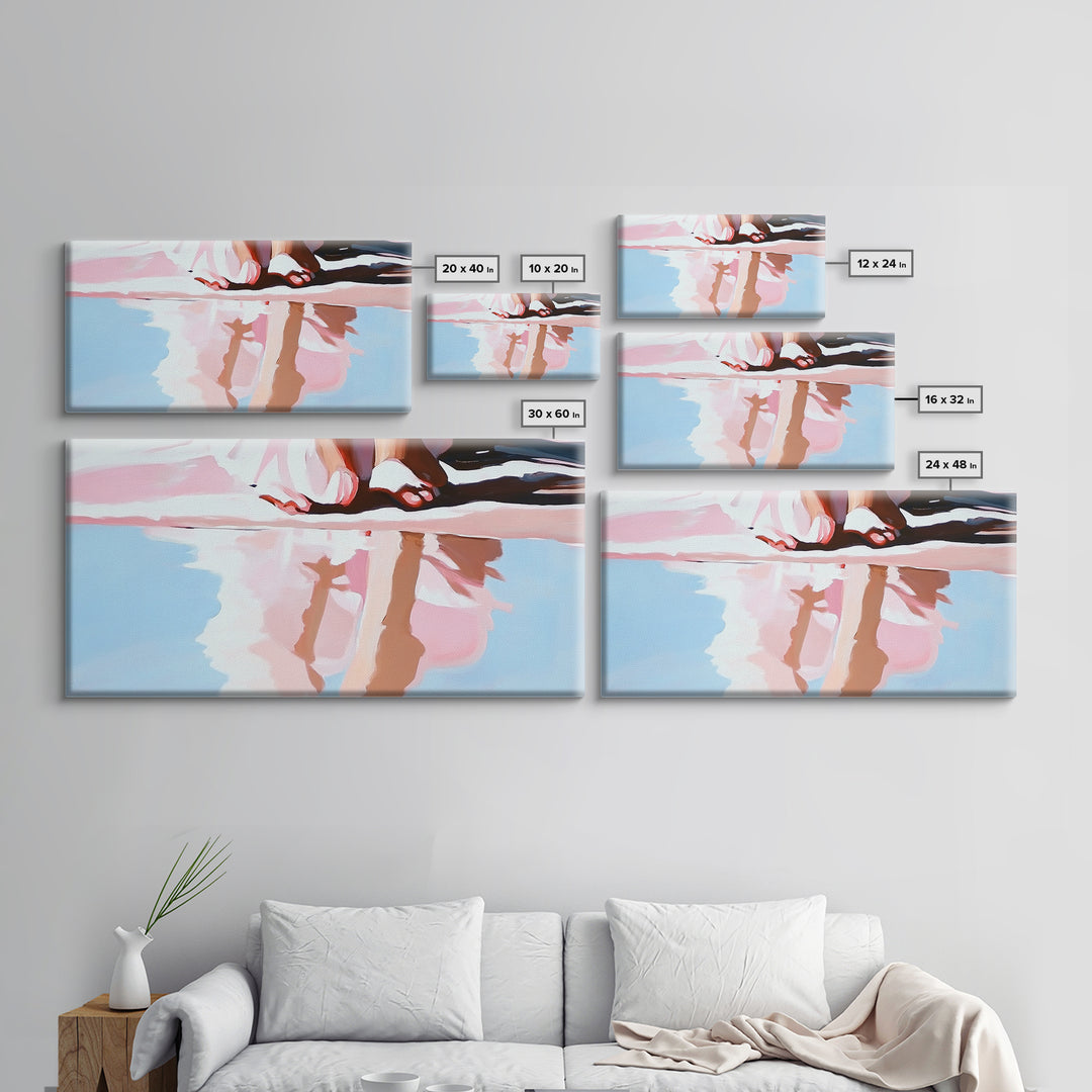 Barefoot Reflection, Sunlit Serenity, Beachside Calm, Framed Canvas Print, Coastal Home Decor, Ocean Art, Dreamy Seascape, Minimalist Aesthetic