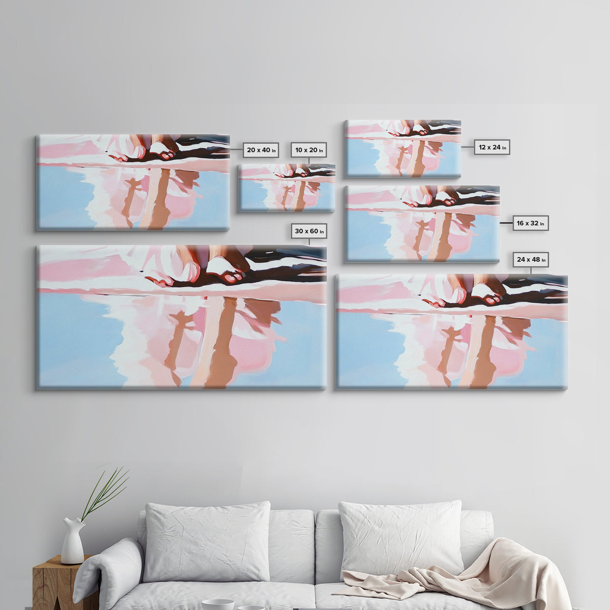 Barefoot Reflection, Sunlit Serenity, Beachside Calm, Framed Canvas Print, Coastal Home Decor, Ocean Art, Dreamy Seascape, Minimalist Aesthetic