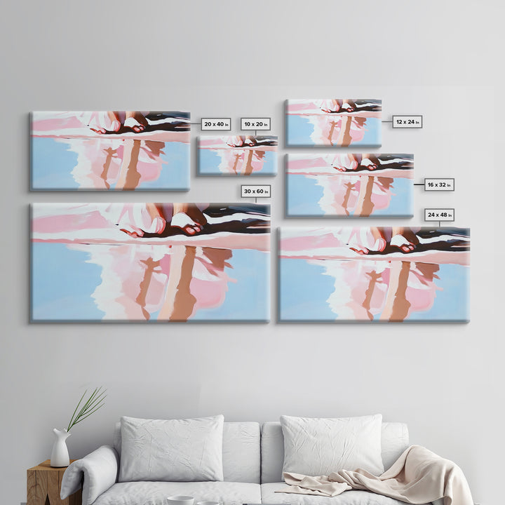 Barefoot Reflection, Sunlit Serenity, Beachside Calm, Framed Canvas Print, Coastal Home Decor, Ocean Art, Dreamy Seascape, Minimalist Aesthetic