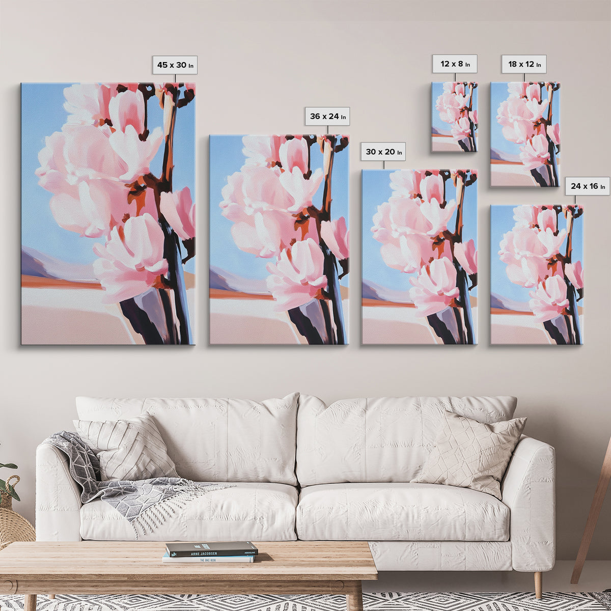 Blush Magnolia Art, Minimalist Floral Painting, Elegant Spring Decor, Pastel Botanical Print, Framed Canvas Print, Bedroom Wall Art