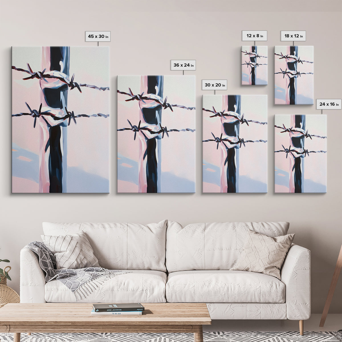 Barbed Wire, Western Art, Minimalist Ranch Style, Rustic Fence, Framed Canvas Print, Modern Wall Art, Cowboy Aesthetic, Bold Home Decor