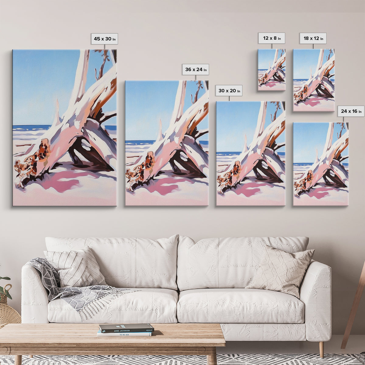 Driftwood Art, Coastal Scene, Beach Sunset, Rustic Ocean Decor, Bohemian Style, Canvas Print, Living Room Wall Art, Nautical Home Decor