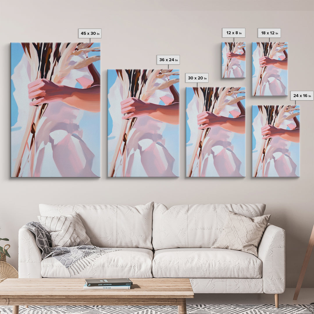 Boho Chic, Dried Flowers, Feminine Aesthetic, Soft Pastel Art, Canvas Print, Bedroom Wall Art, Modern Bohemian Decor, Floral Painting