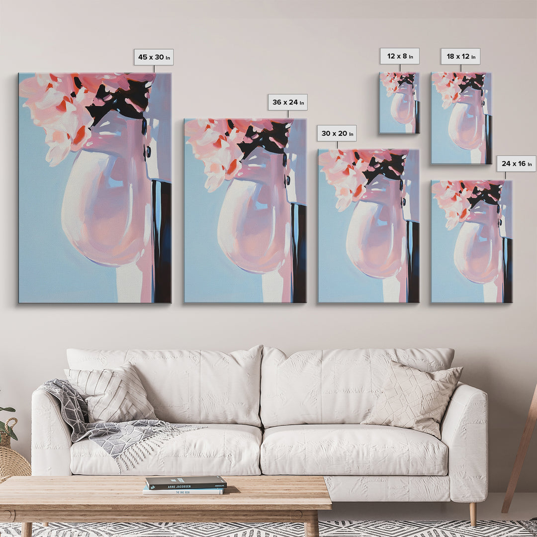 Floral Vase, Soft Pastel Art, Romantic Aesthetic, Elegant Still Life, Framed Canvas Print, Bedroom Wall Art, Feminine Home Decor