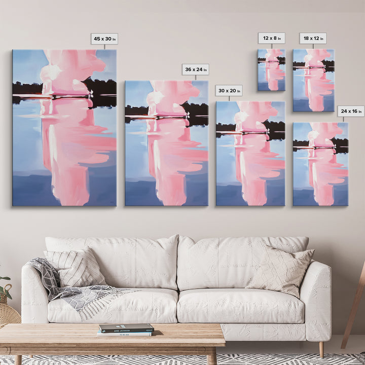 Pink Cloud, Reflection Art, Modern Landscape, Framed Canvas Print, Blue Sky Painting, Large Wall Art, Minimalist Decor, Office Art