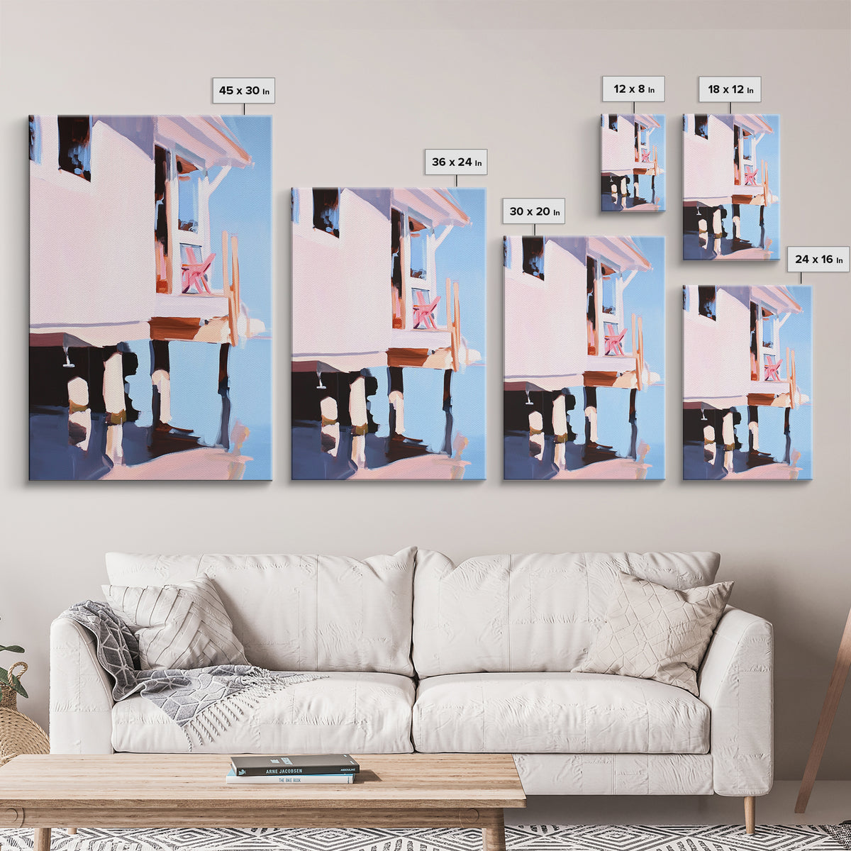 Coastal House, Seaside Home, Beachfront Art, Framed Canvas Print, Modern Coastal Art, Living Room Wall Art, Ocean Painting