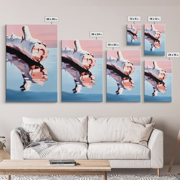 Driftwood, Lake Reflection, Nature Wall Art, Rustic Cabin Decor, Framed Canvas Print, Minimalist Landscape, Living Room Wall Art