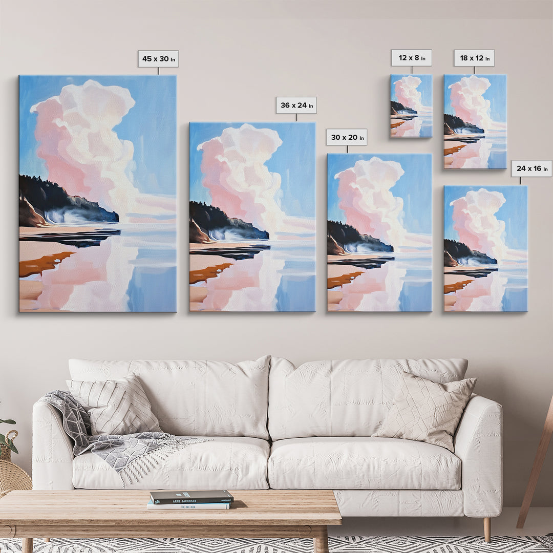 Cloud Reflection, Coastal Landscape, Ocean Sunset Art, Seaside Wall Decor, Framed Canvas Print, Minimalist Beach Art, Living Room Print