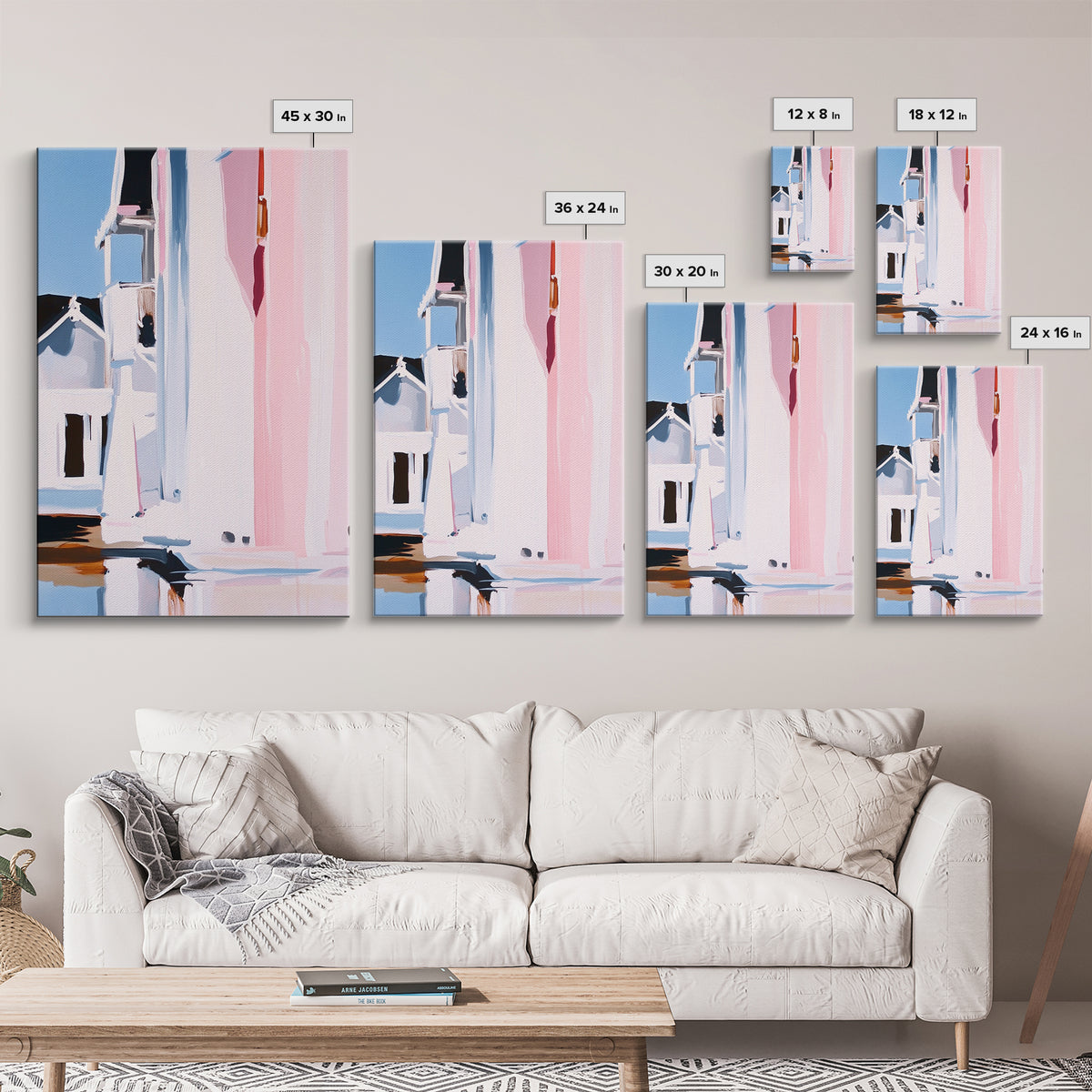 Pink Cityscape, Modern Architecture, Framed Canvas Print, Minimalist Wall Art, Soft Pastel Decor, Urban Home Design, Contemporary Aesthetic