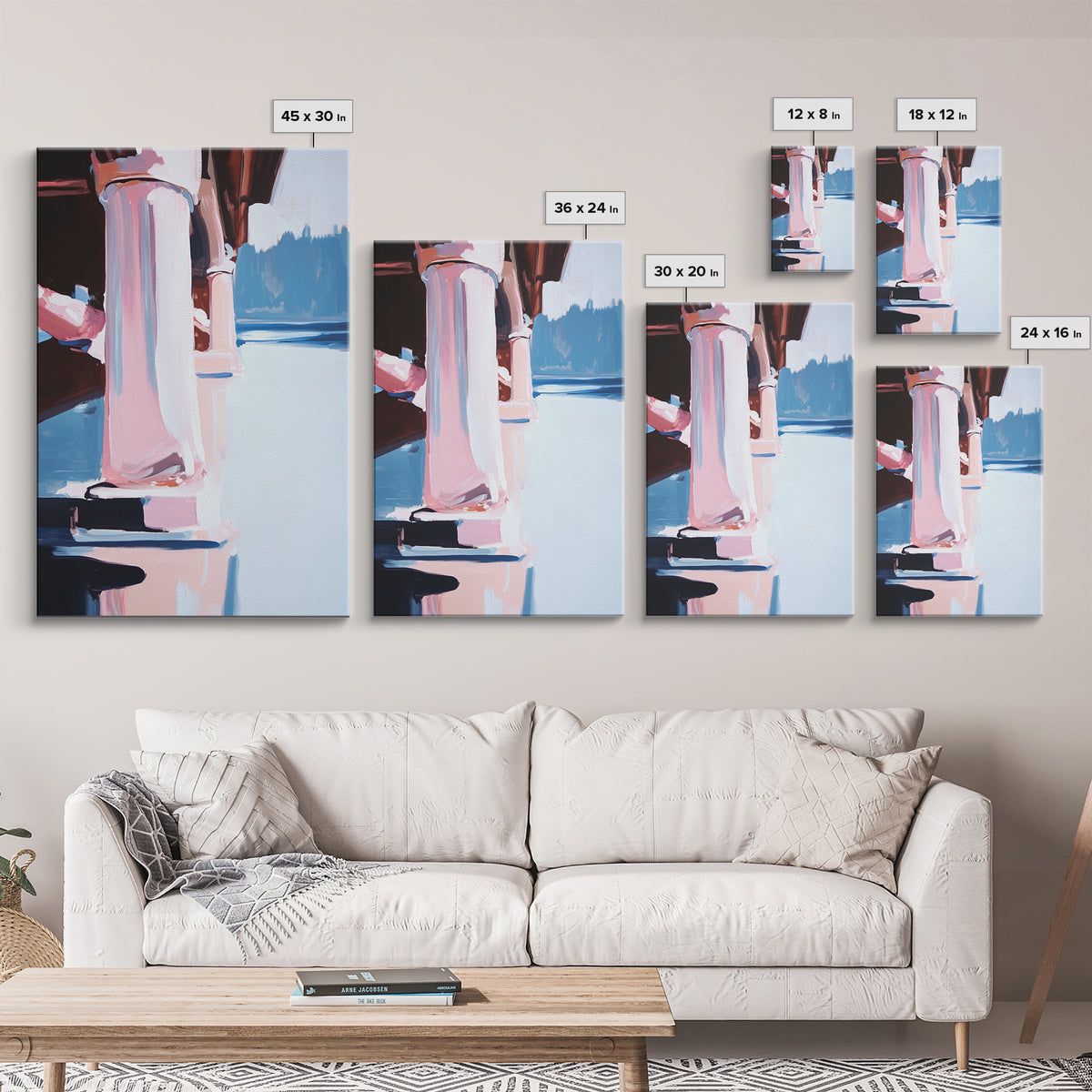 Bridge Reflection, Water Landscape, Framed Canvas Print, Tranquil Wall Art, Modern Minimalist Painting, Calm Home Aesthetic, Neutral Decor