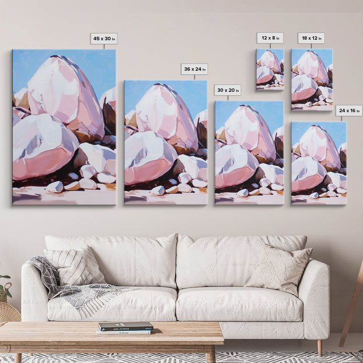 Pink Boulders, Desert Rocks, Framed Canvas Print, Minimalist Nature Wall Art, Earthy Home Decor, Boho Aesthetic, Southwest Landscape