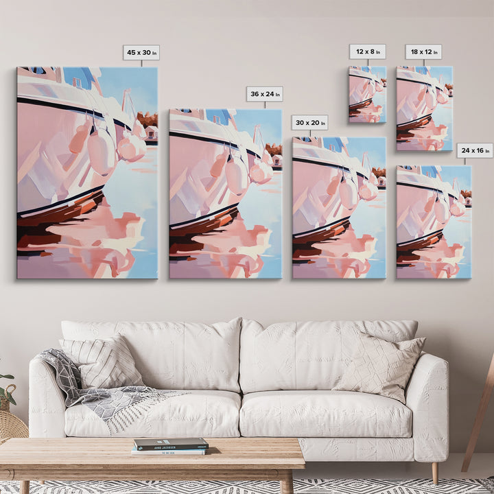 Coastal, Boat, Reflection, Nautical, Framed Canvas Print, Modern Wall Art, Minimalist Decor, Ocean Wall Art, Living Room Artwork, Beach Aesthetic