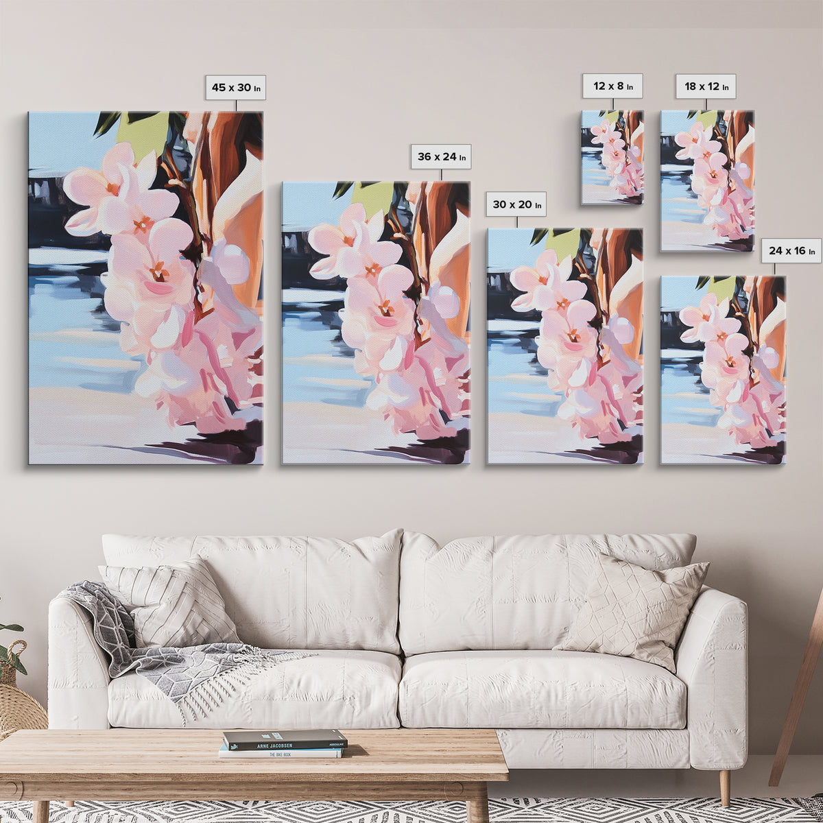 Blossoms, Floral, Nature, Water, Canvas Print, Botanical Wall Art, Feminine Aesthetic, Soft Pastel Decor, Spring Wall Hanging, Living Room Art