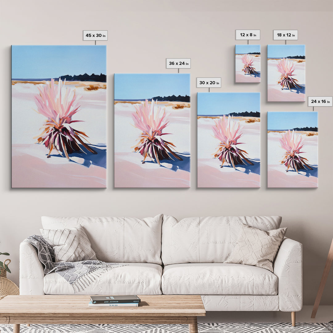 Desert Plant, Soft Pink Tones, Modern Botanical Wall Art, Framed Canvas Print, Southwest Decor, Minimalist Nature Painting